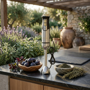 Hand blender for blending soups, sauces, and smoothies in kitchen containers