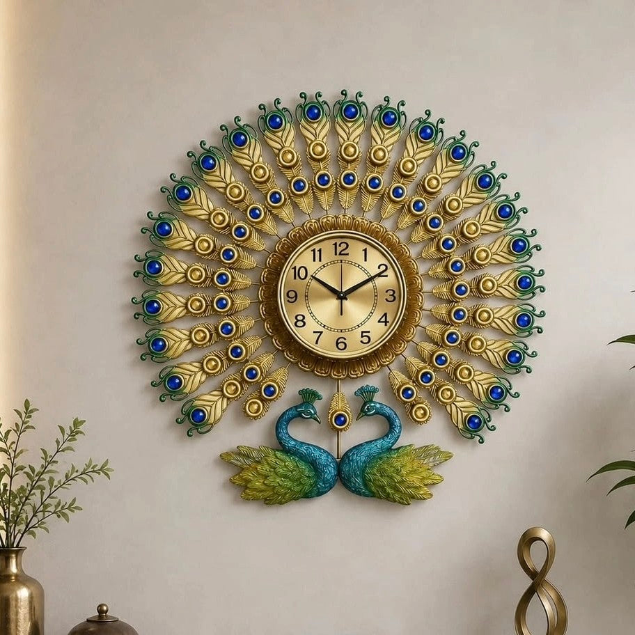 Double Head Peacock Wall Clock