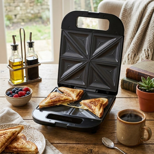 Sokany SK-08102 sandwich maker with non-stick plates and 4-slice capacity for quick crispy sandwiches. 