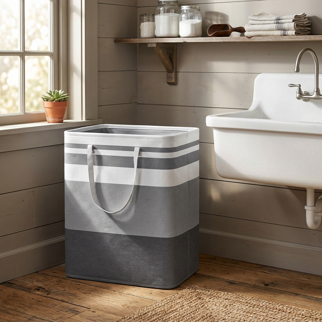Foldable large capacity laundry basket made of waterproof cotton linen with handles for home storage use