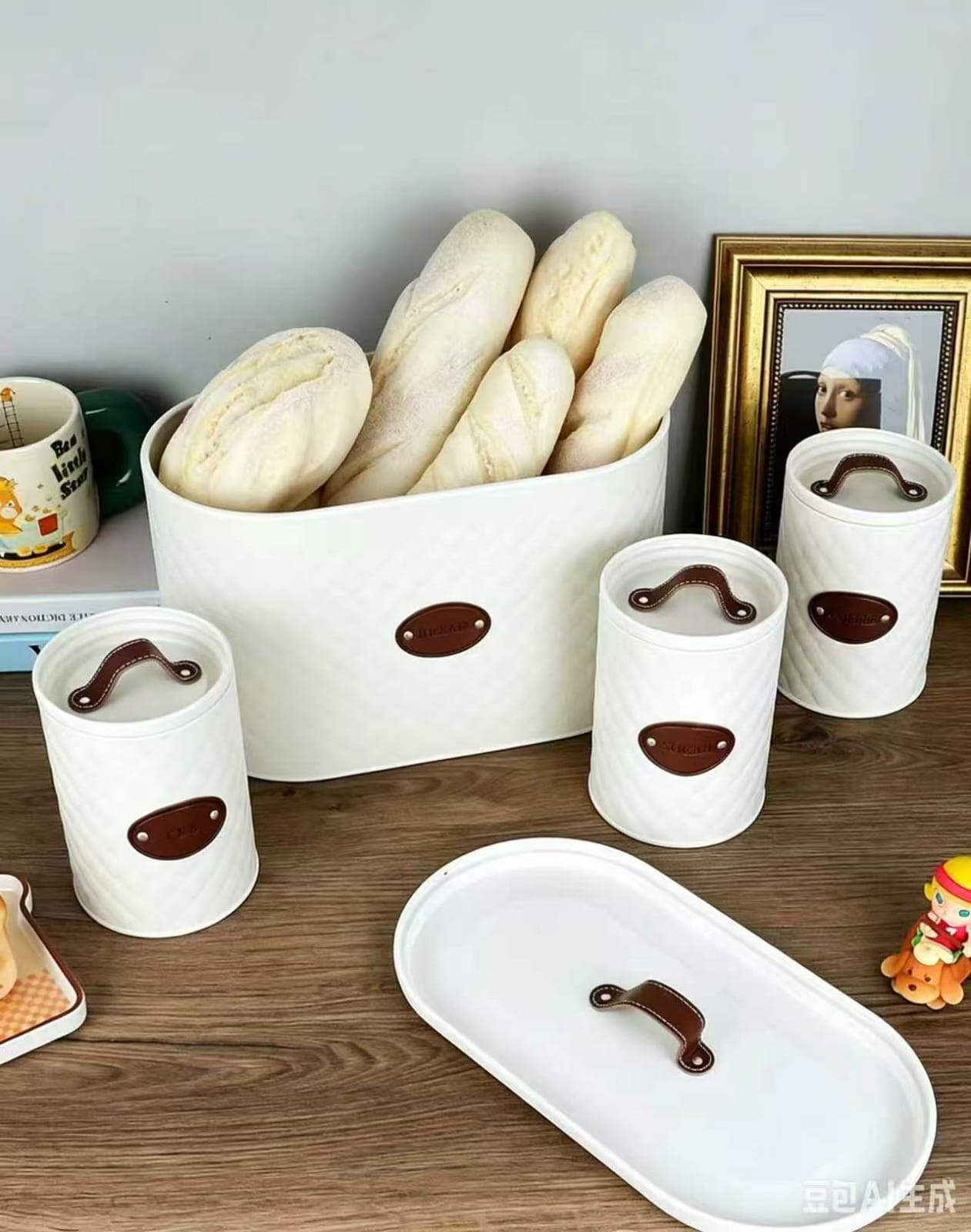 4 Piece Quilted Metal Bread Bin and Canister Set