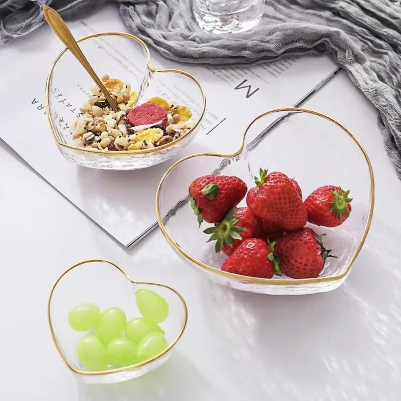 3 Piece Heart-Shaped Glass Bowl Set