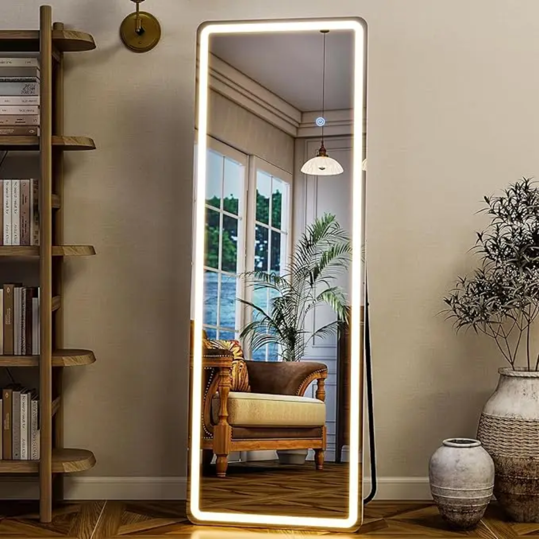 LED Mirror with Stand
Full-length LED mirror with stand and three adjustable light modes.