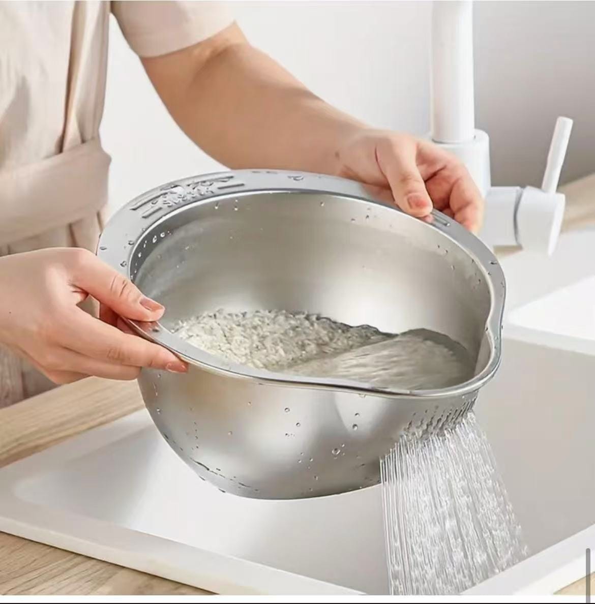 Heavy duty stainless steel strainer and colander for washing vegetables draining rice and kitchen food preparation