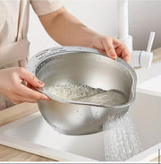 Heavy duty stainless steel strainer and colander for washing vegetables draining rice and kitchen food preparation