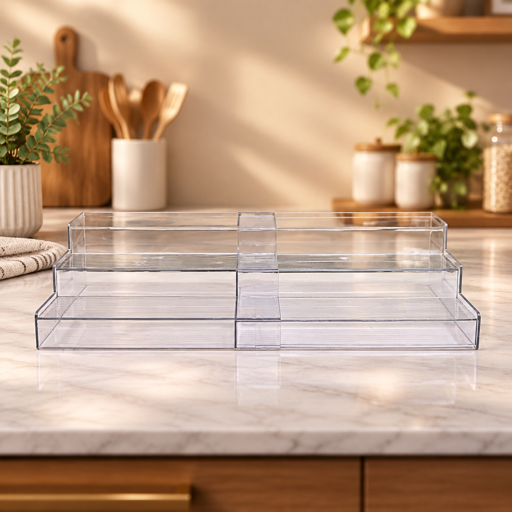3 Step Acrylic Expandable Spice Rack and Cosmetic Organiser