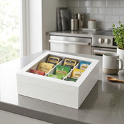 23 × 23 × 9cm White Wooden Tea Bag Organiser with 9 Compartments for Tea Bags, Jewellery and Accessories available in Nairobi, Kenya