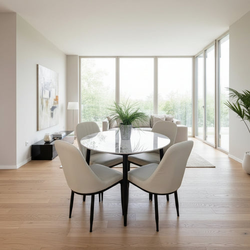 5-piece dining set featuring one table and four chairs for stylish and comfortable home dining.