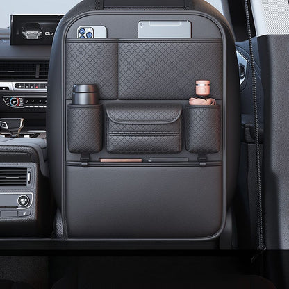 Premium Car Back Seat Organizer 60x43cm – Waterproof Leather Multi Pocket Storage with Cup Holders and Tissue Holder