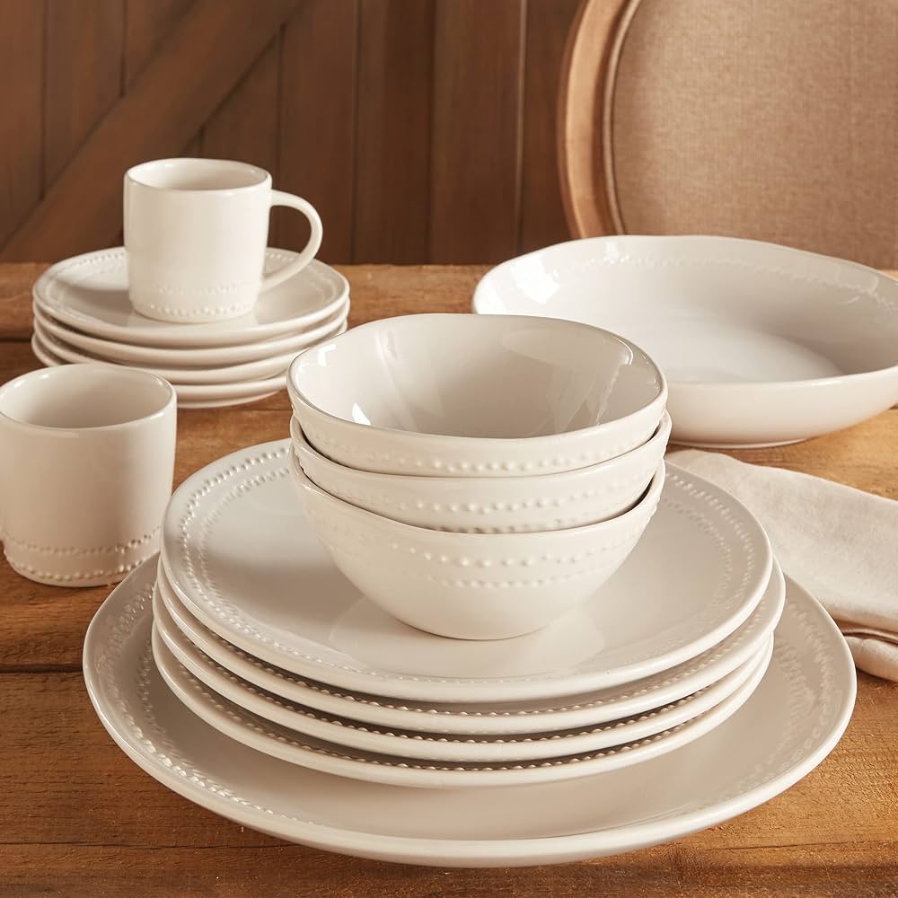 24 Piece Ceramic Dotted Dinner Set