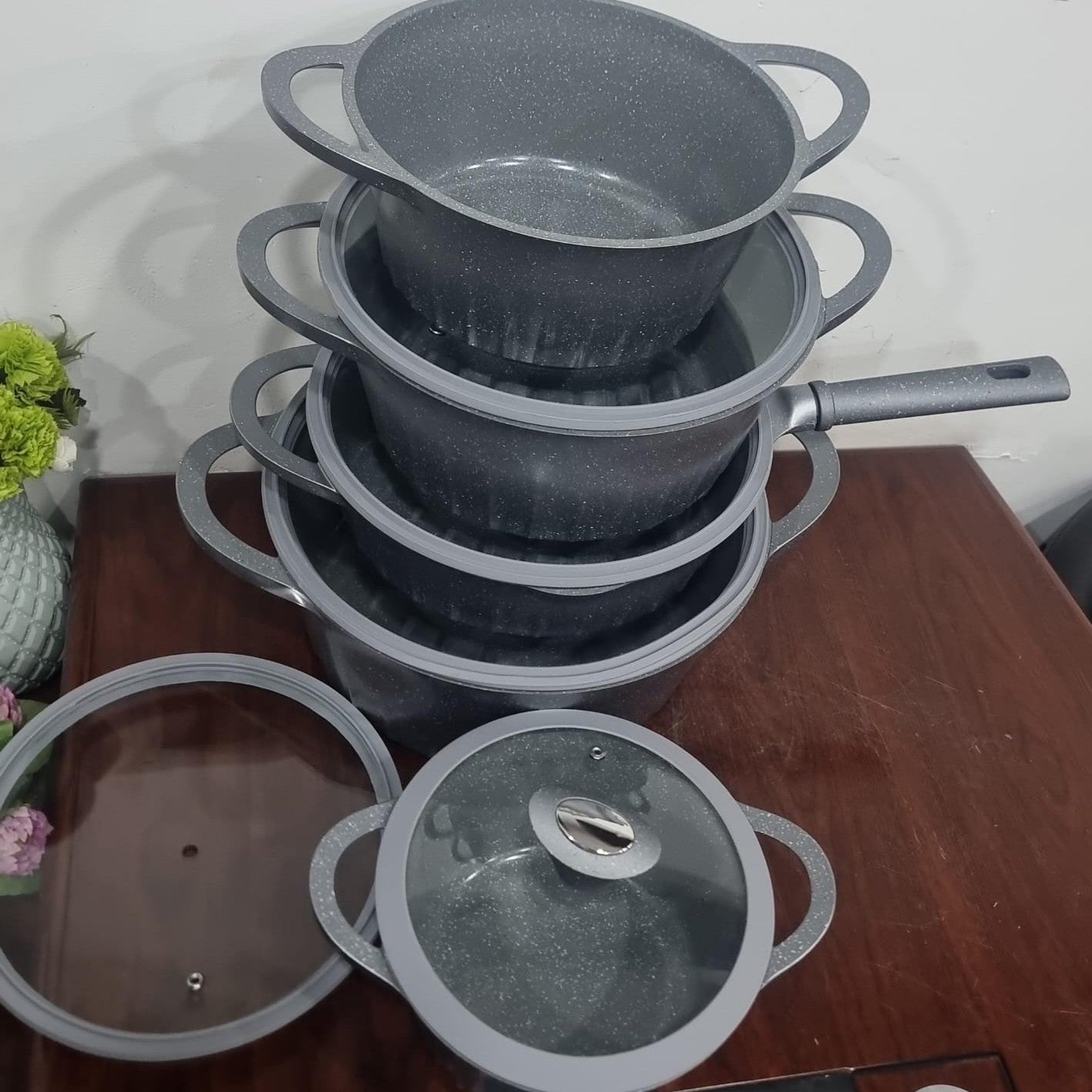 10Pc Granite Cook and Serve Cookware Set LRY 10