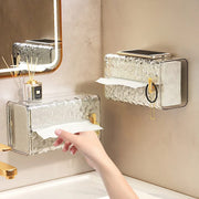 Transparent acrylic wall-mounted tissue box holder for modern bathroom and home organization