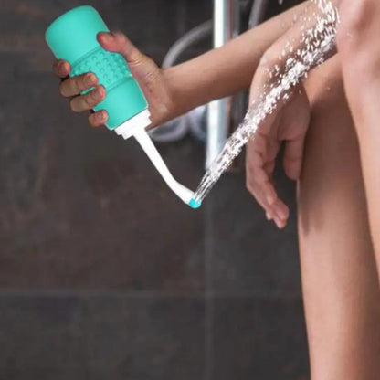 Portable bidet bottle 350ml with dual nozzle and anti slip handle, hygiene sprayer with storage cloth