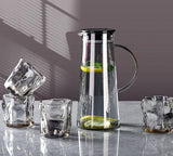 Glass Water Pitcher with Lid + 4 Water Glasses Set