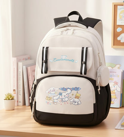 Cinnamoroll cartoon backpack in cream with black base, large capacity