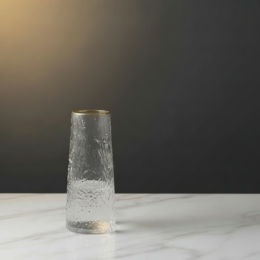 Glass Flower Vase with Gold Rim