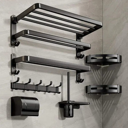 7pcs Black Aluminum Bath Towel Storage Rack Set