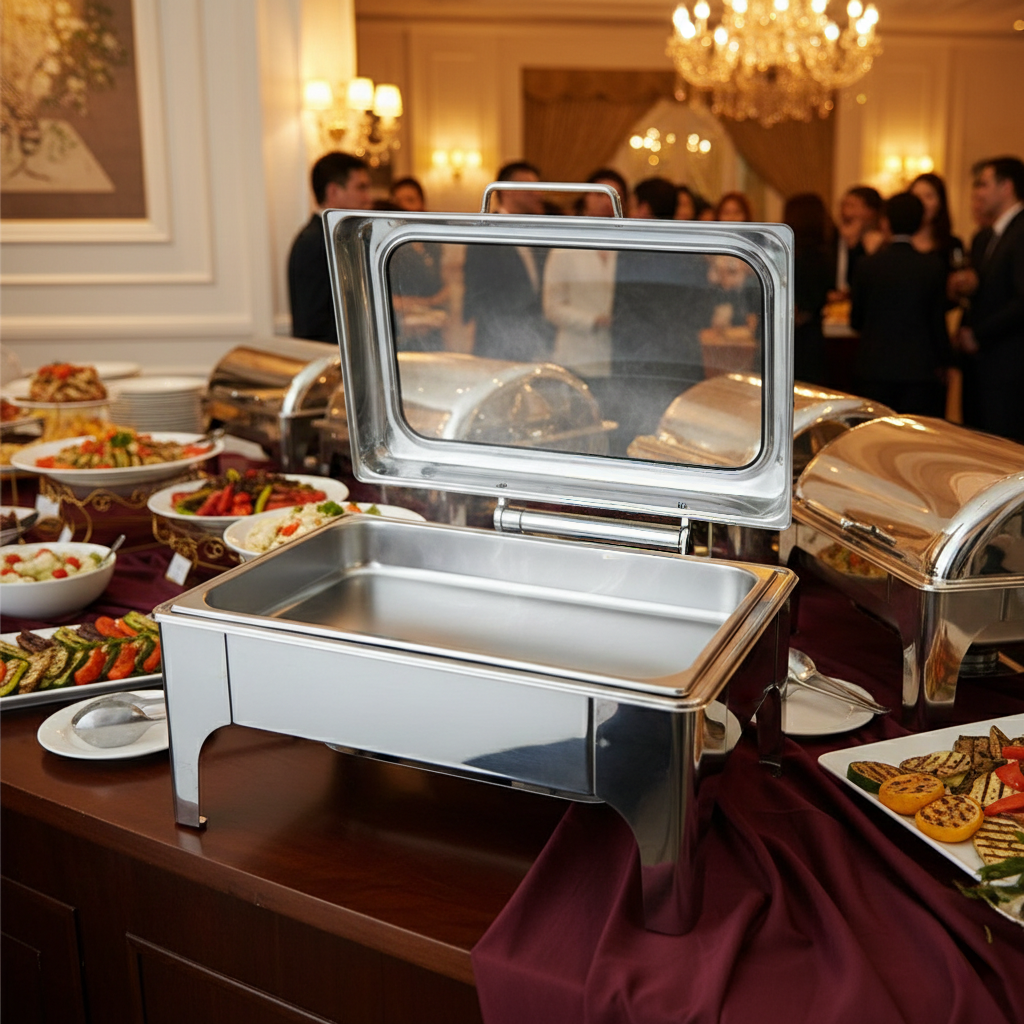 Heavy duty single chafing dish for buffet serving