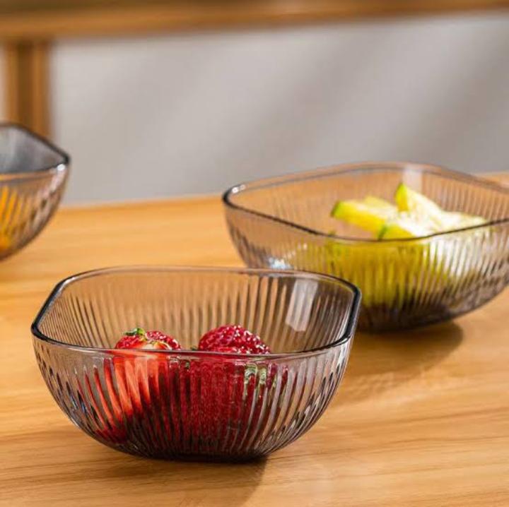 Grey Vertical Glass Salad Bowl Set Square