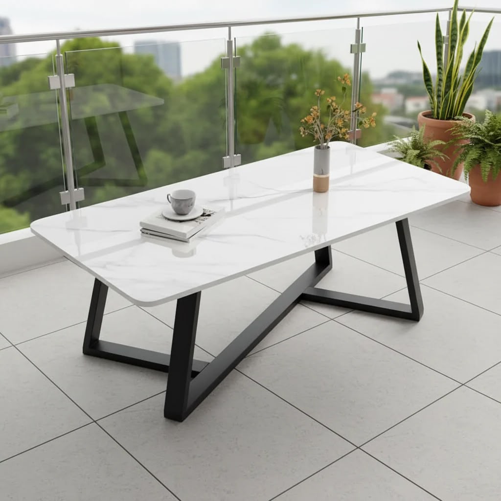 Marble Top Coffee Table with Black Metal Frame