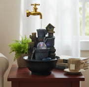 Three tier indoor LED tabletop fountain with floating tap design