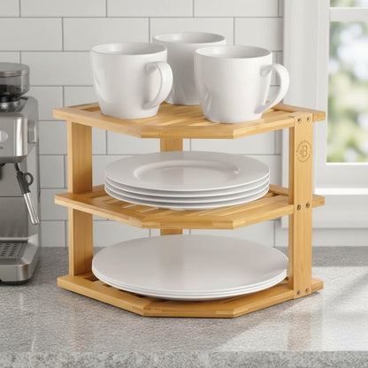 3 Tier Corner Bamboo Storage Rack