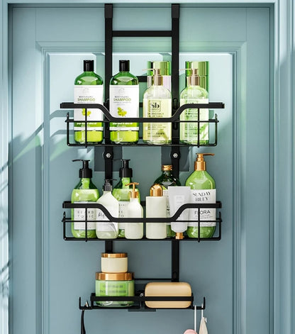 Drill-free multi-layer bathroom shelf hanging over door for storage