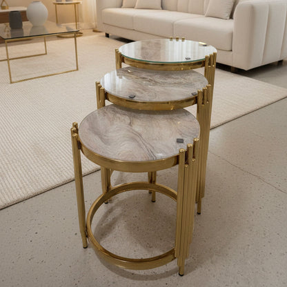 3 In 1 Nesting Pure Marble Side Stool Set