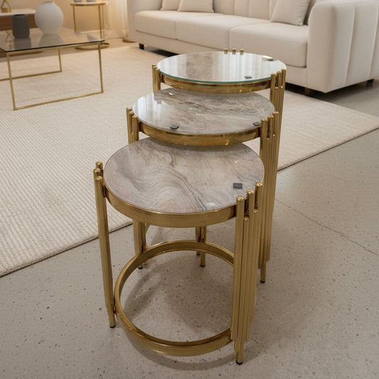 3 In 1 Nesting Pure Marble Side Stool Set
