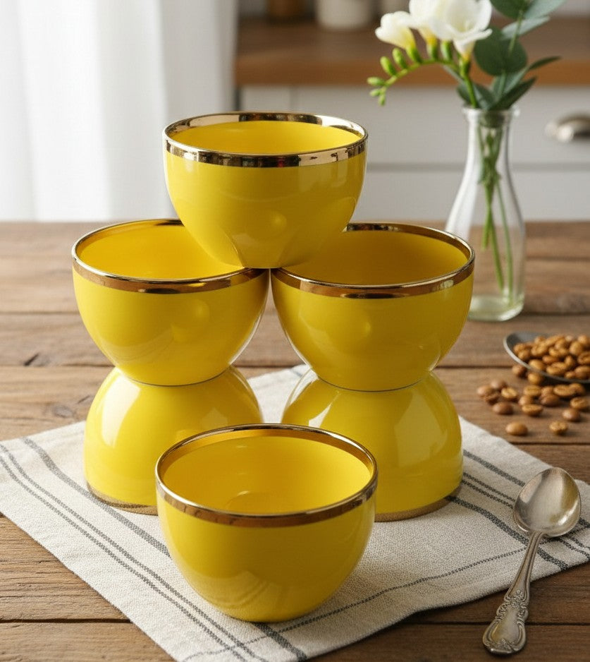 Set of six smart yellow bowls for serving meals and snacks