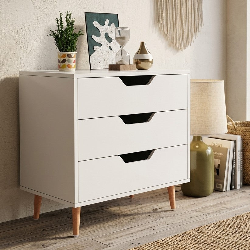Wooden Bedside 3 Drawers Chest Nightstand Storage Table