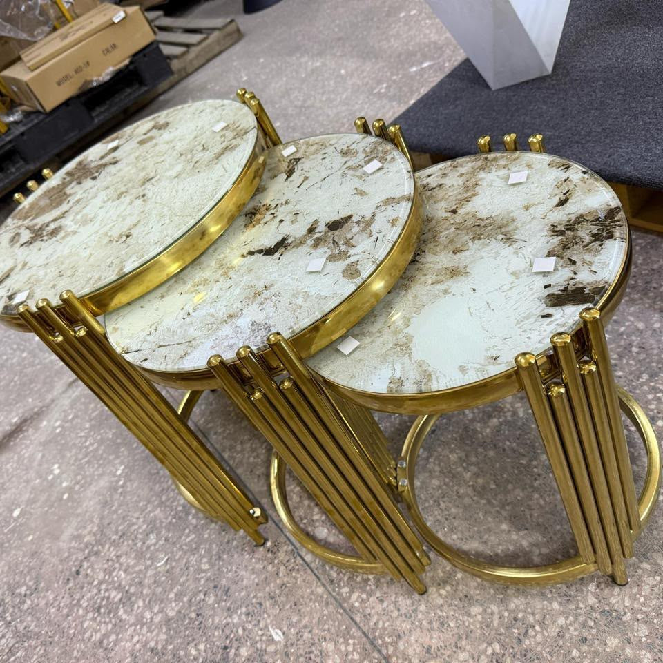 3 in 1 Nesting  Glass Side Stool Tables Set yop