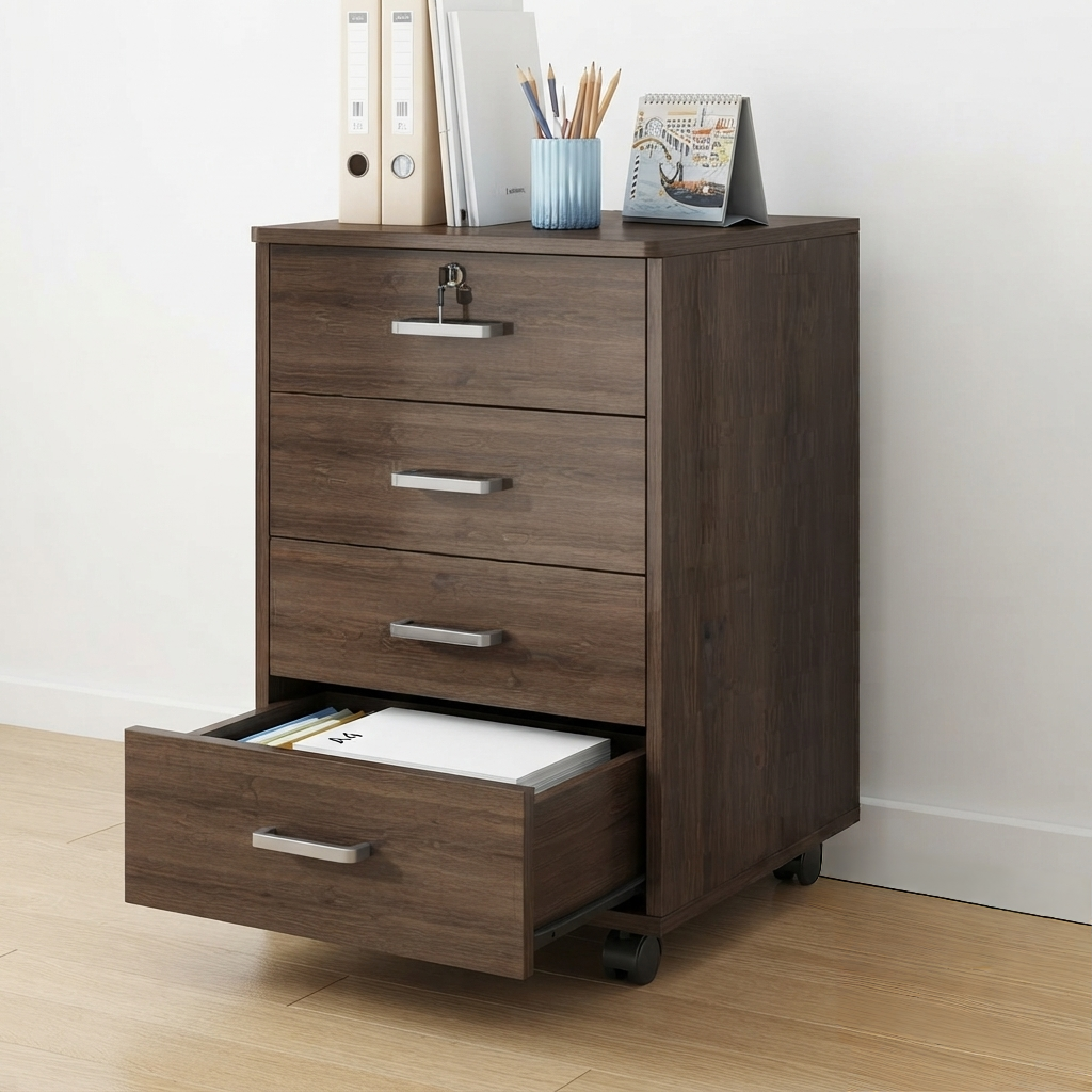 Wooden Multi Purpose Storage Cabinet with Lock and Wheels 37 × 34 × 65cm