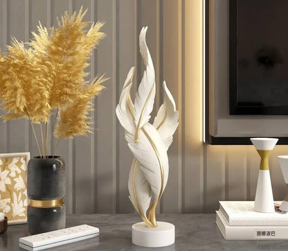 White and gold resin feather decorative ornament for home décor display