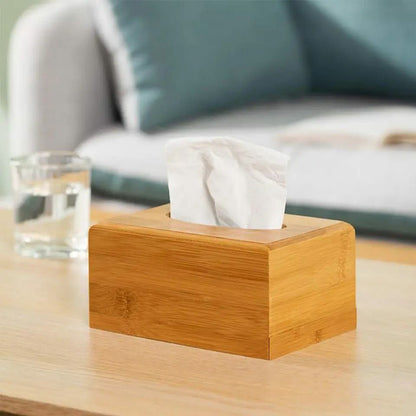 Bamboo tissue box holder natural wooden design for bathroom and desk organization