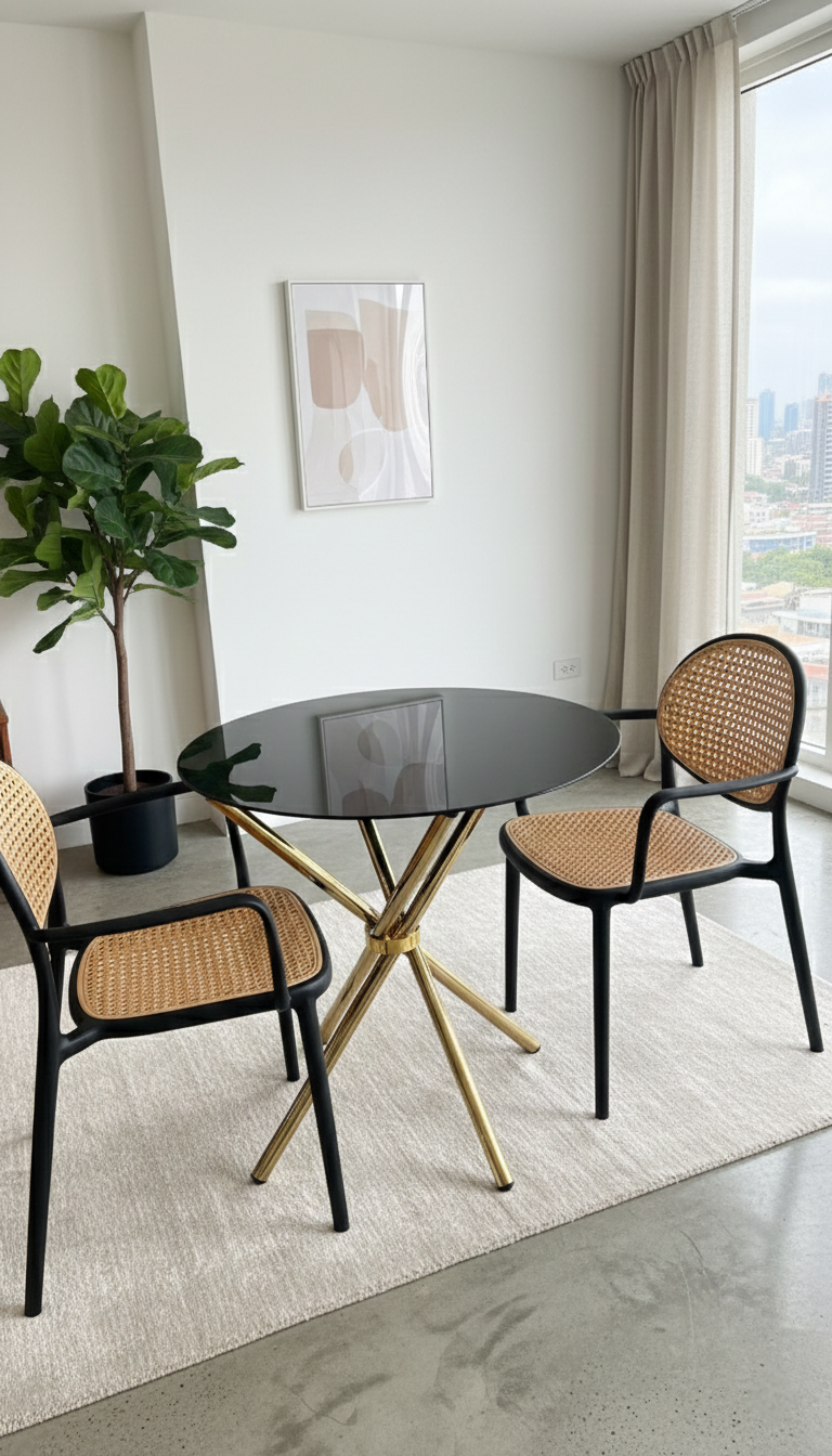 2-seater Glass dining table with sleek design and sturdy frame.