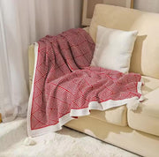 Bohemian knitted throw blanket in Maroon and Light Brown