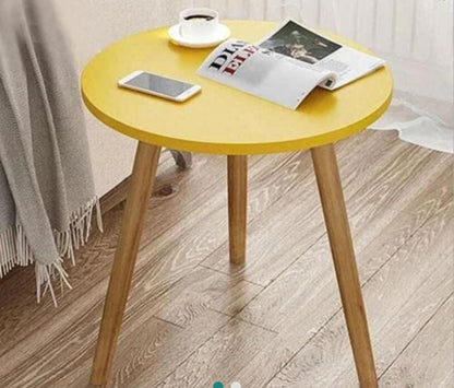 Modern Round Side Stool Table with Wooden Legs
