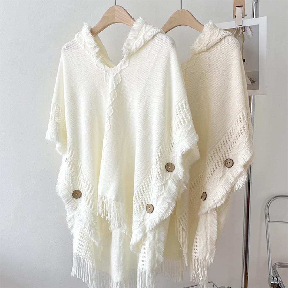 Women Knitted Hooded Shawl Poncho – Warm Hooded Cloak Scarf Cape Sweater for Spring Autumn Winter