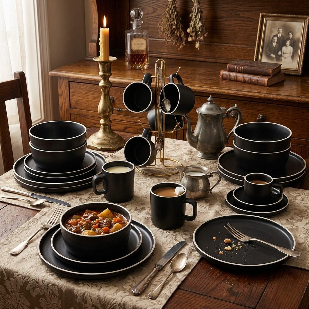 24 Piece Matte Black Dinner Set