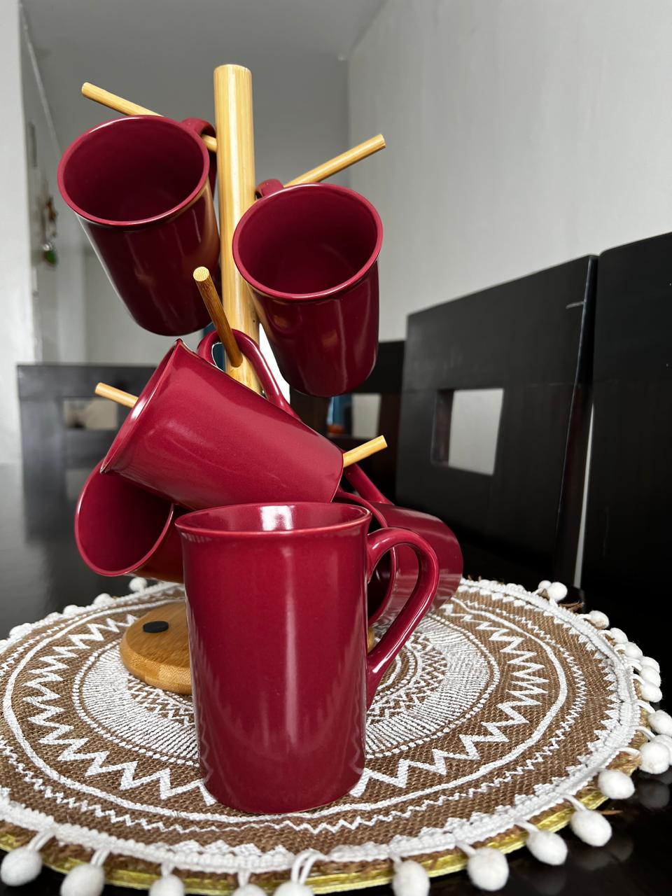 6pc Maroon Ceramic Cup