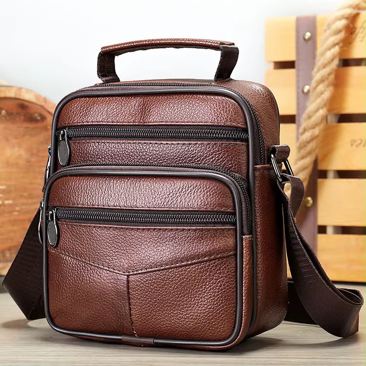 Unisex Leather Crossbody Bag with Multiple Zipped Compartments