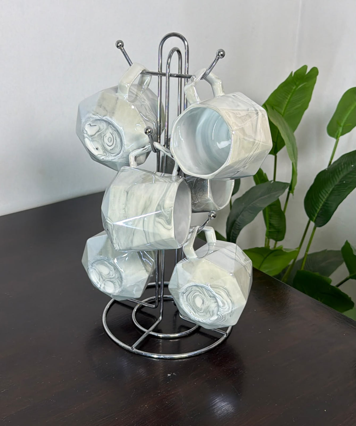 Pearl Marble Octagon Mugs Set of 6