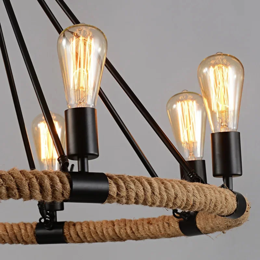Hemp Rope Wheel 6 Bulb Chandelier