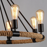 Hemp Rope Wheel 6 Bulb Chandelier