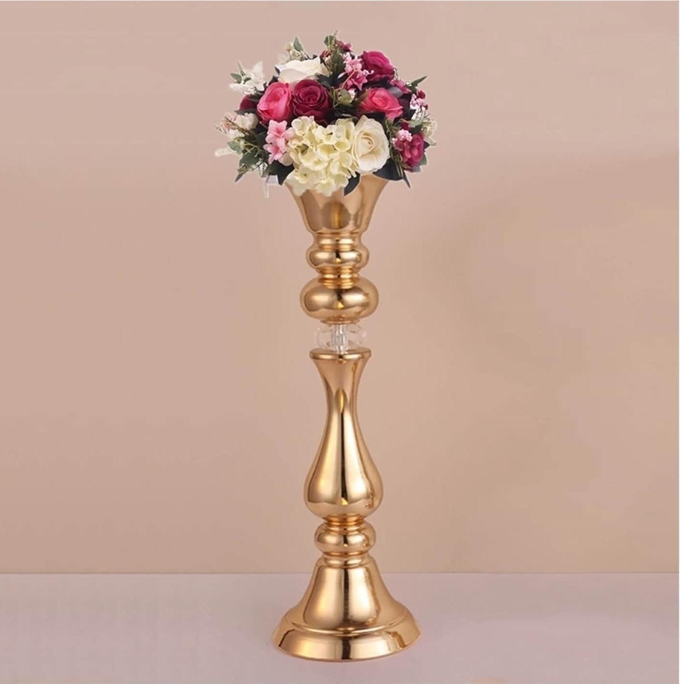 Gold flower vase, elegant decorative floral holder for living room, dining table, or office décor.