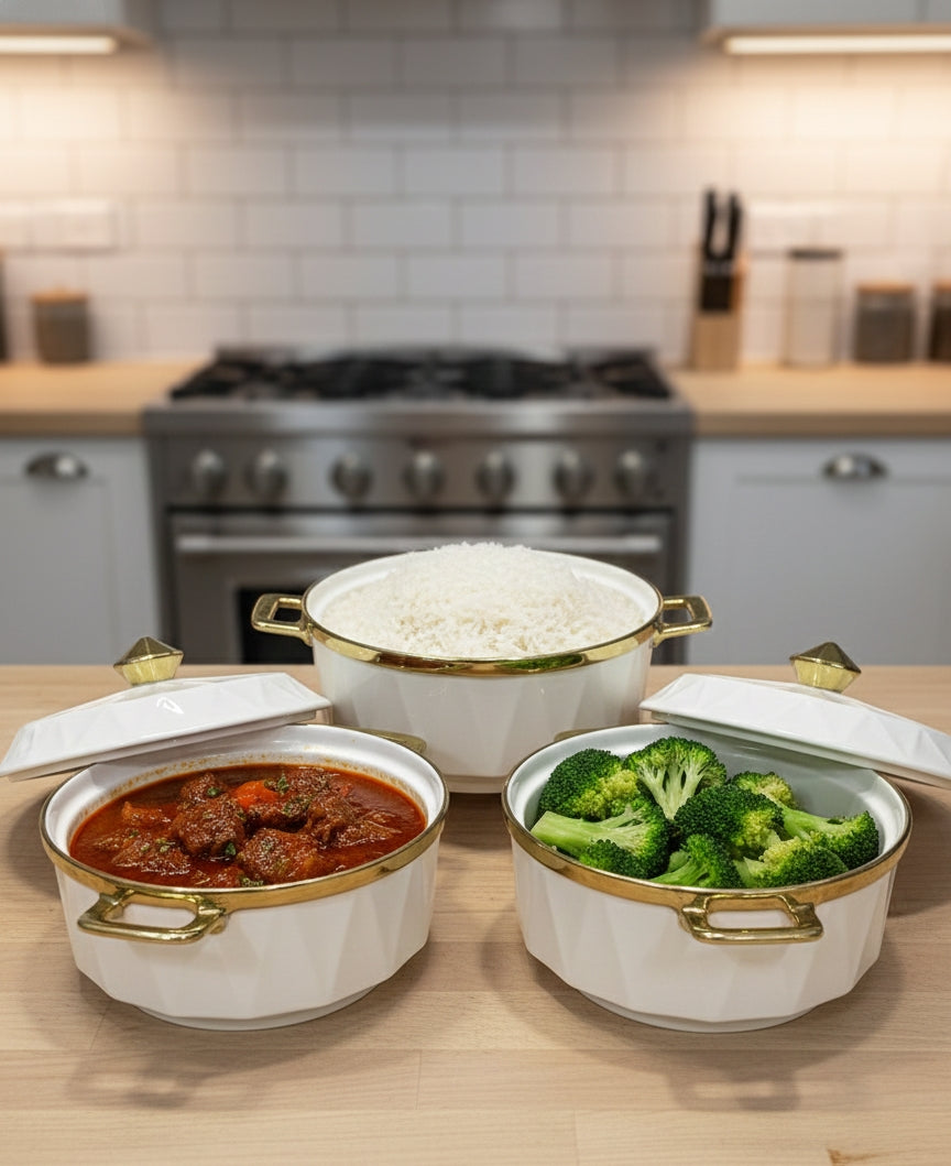 3-Piece Serving Dish Set With Gold Rims