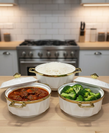 3-Piece Serving Dish Set With Gold Rims