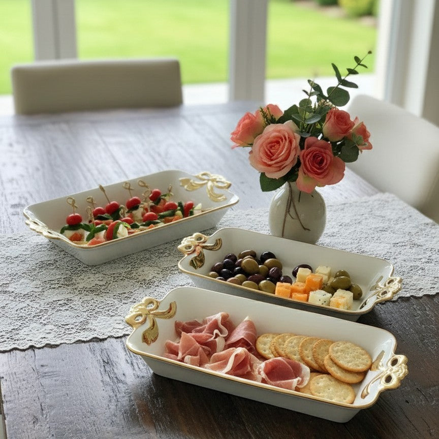 3Pcs Ceramic tray set for serving food and snacks