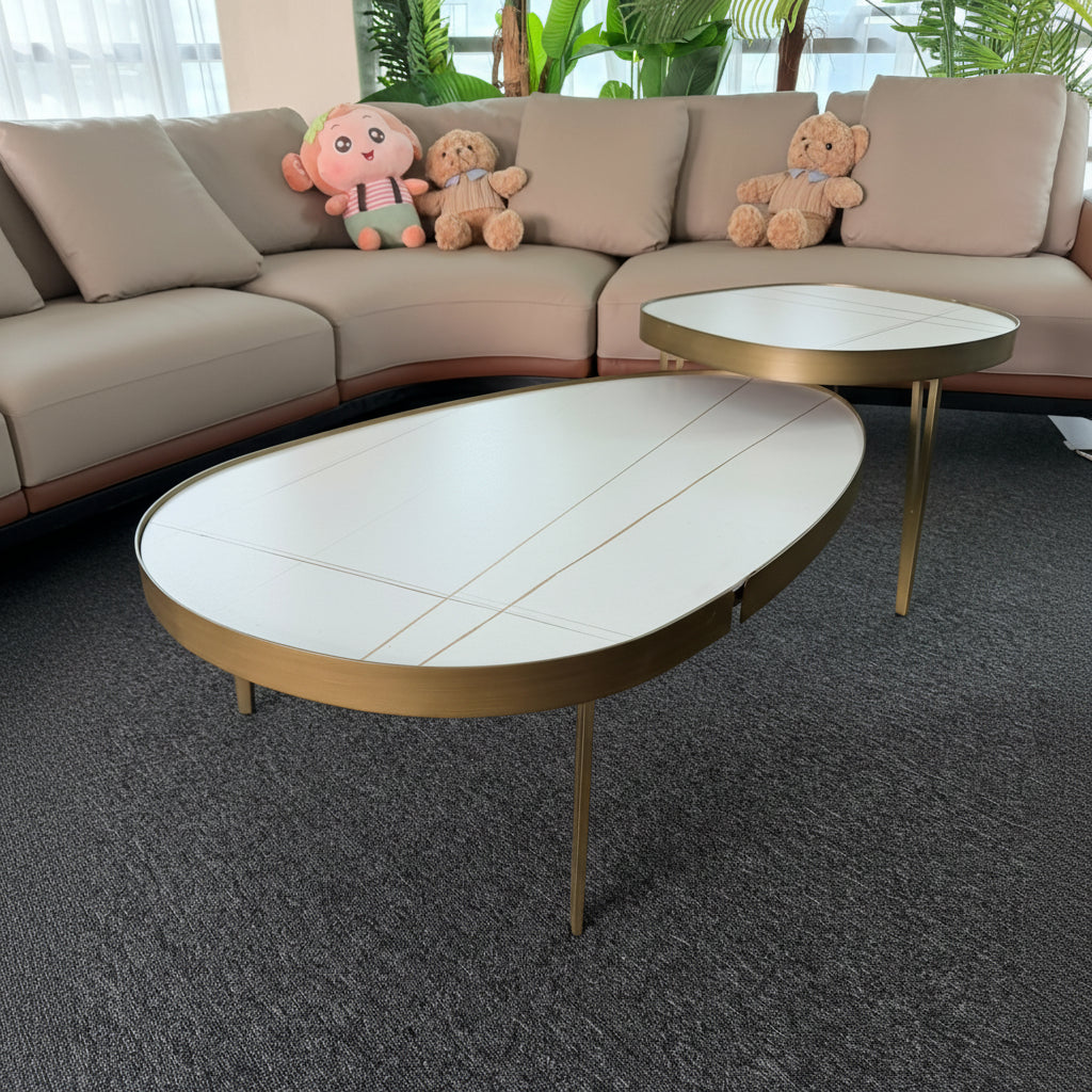 Heavy Duty Coffee Table Set – Marble Top with Metallic Stands for Living Room or Office Use
